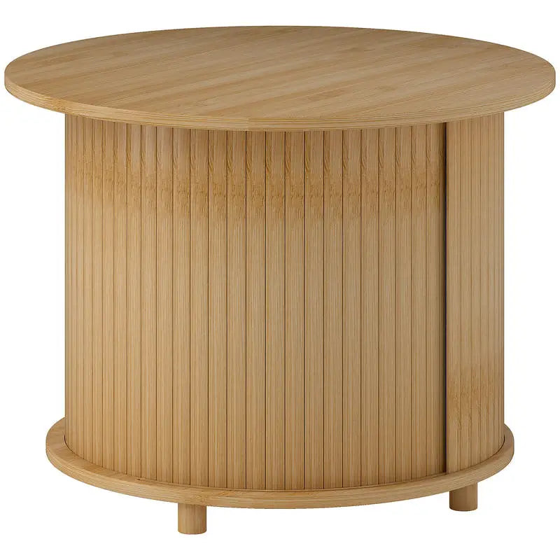 Table basse ronde en bambou avec rangement coulissant 60x45H cm