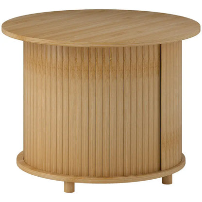 Table basse ronde en bambou avec rangement coulissant 60x45H cm
