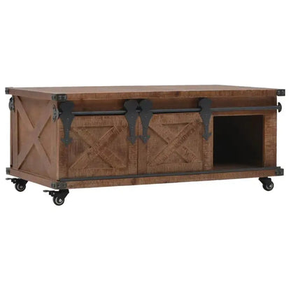 Table basse en bois massif 91 x 51 x 38 cm brune