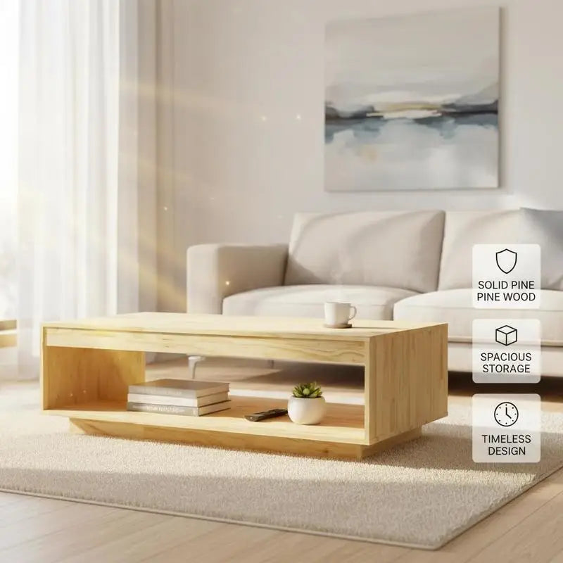 Table basse en bois massif 110x50x33,5 cm pin moderne