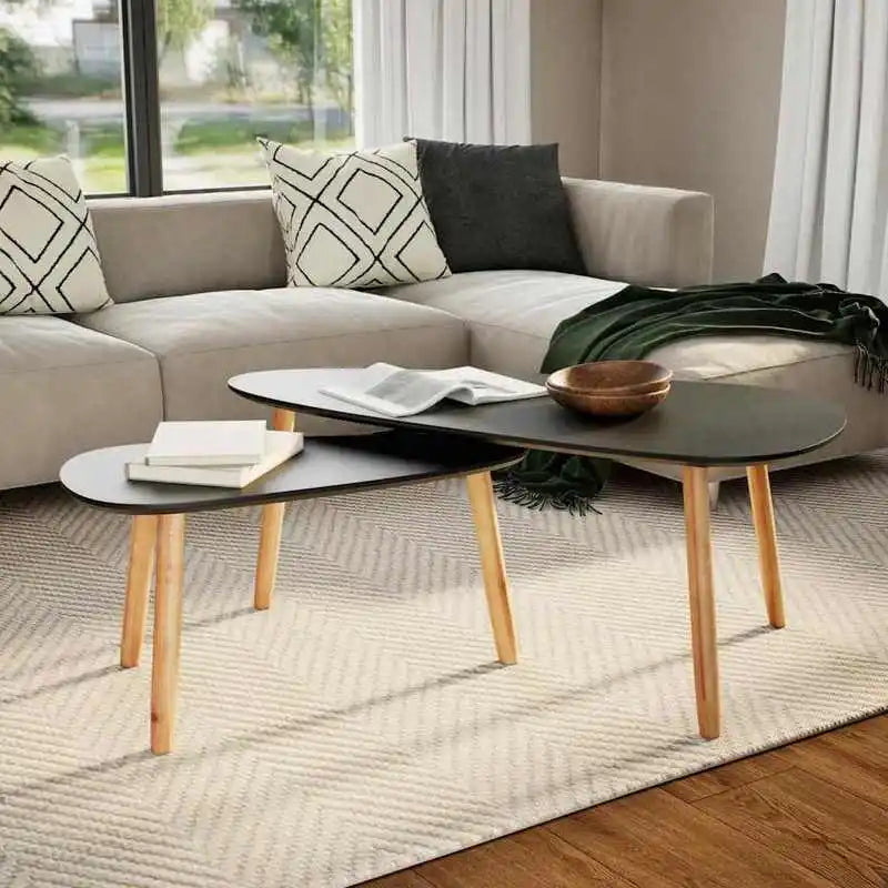 Table basse en bois et noir 2 pièces