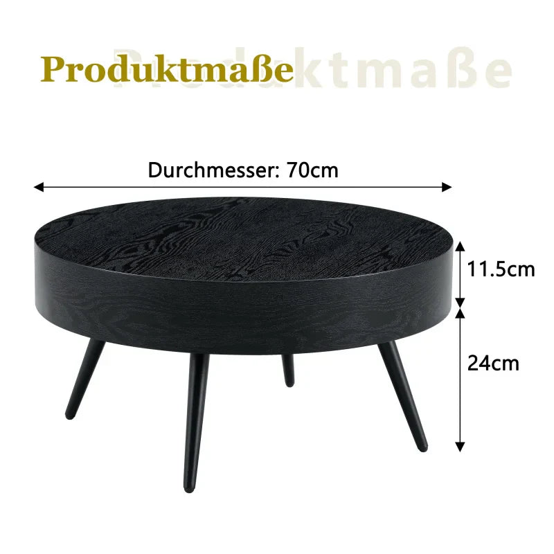 Table basse ronde en bois 70 cm noir