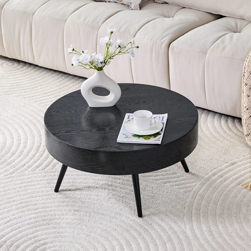 Table basse ronde en bois 70 cm noir