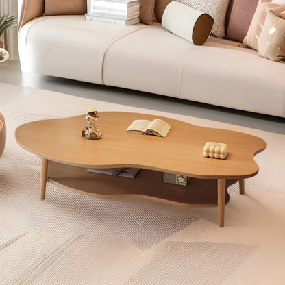 Table basse bois clair 100x50x40 cm avec rangement double niveau