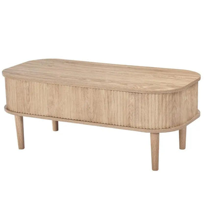 Table basse bois clair ovale avec plateau relevable et rangement caché 100 cm