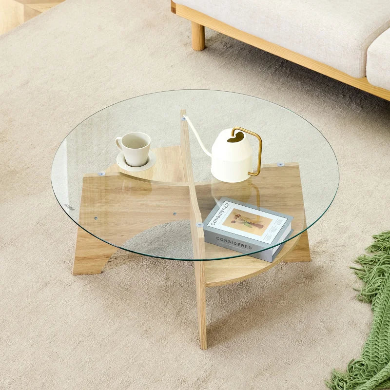 Table basse ronde en verre transparent Ø 80 cm