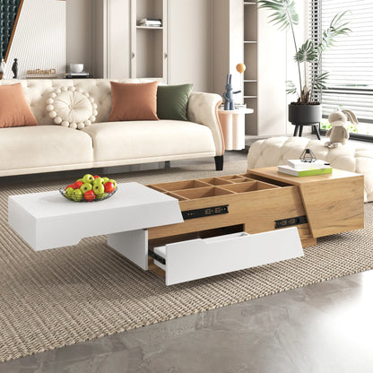 Table basse blanche et en bois panneau de particules extensible 120x50x37,5 cm