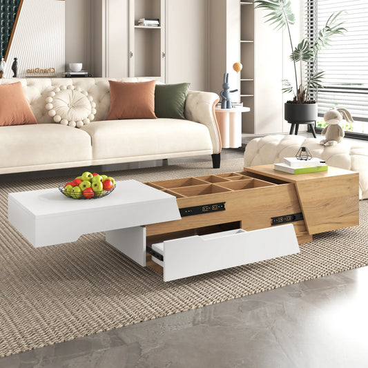 Table basse blanche et en bois panneau de particules extensible 120x50x37,5 cm