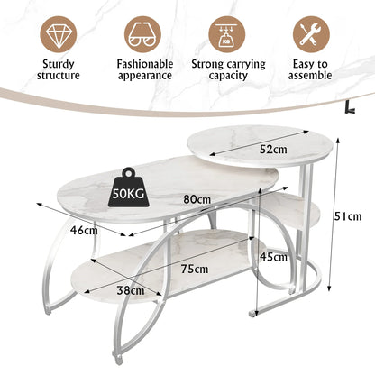 Table basse blanche et en bois 2 pièces gigognes 80x46x45 + 52x52x51 cm