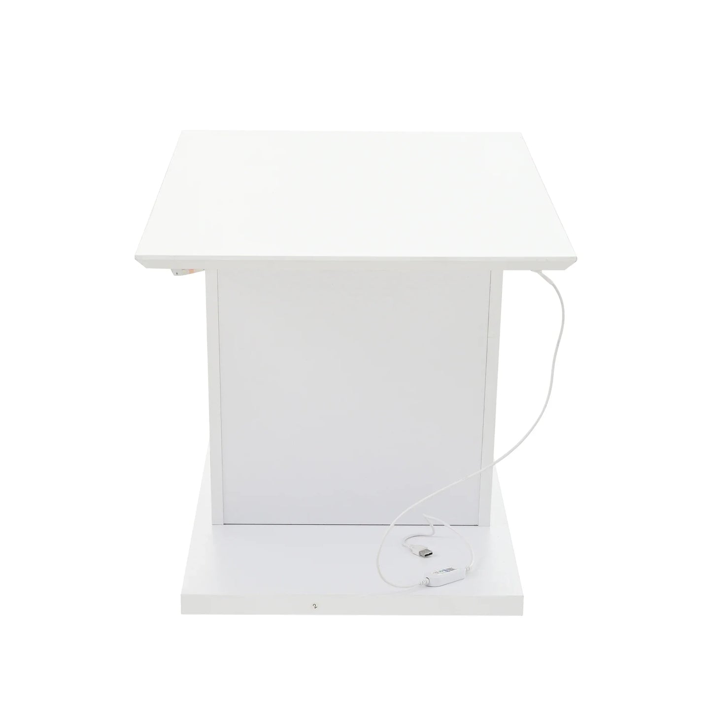 Table basse blanche et en bois MDF haute brillance forme V avec LED RGB