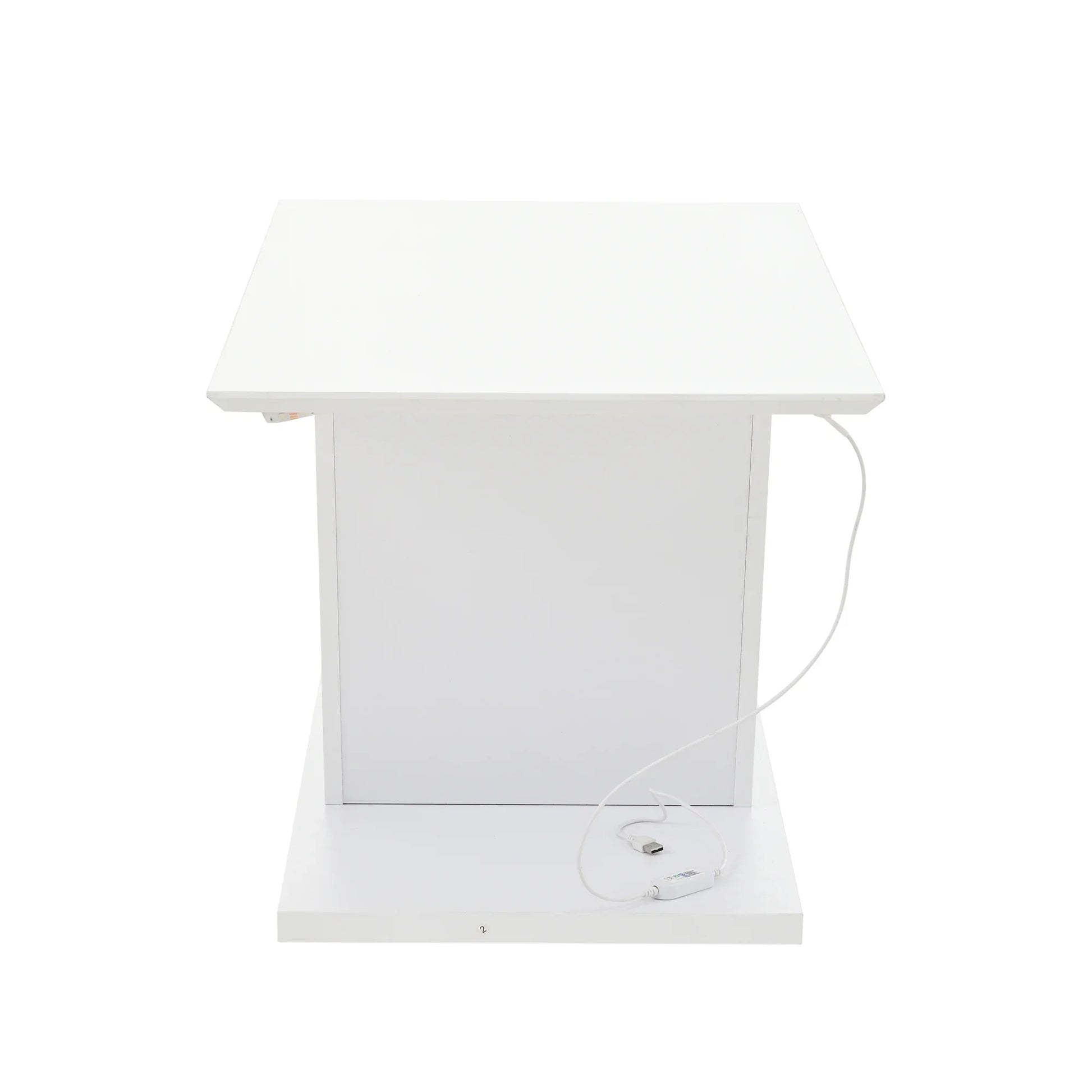 Table basse blanche et en bois MDF haute brillance forme V avec LED RGB