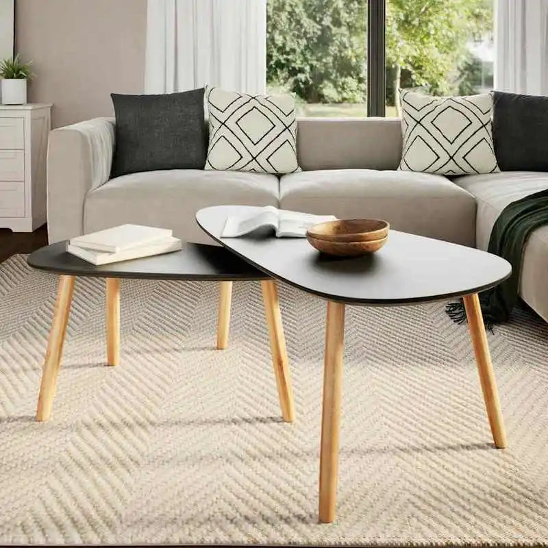 Table basse en bois et noir 2 pièces