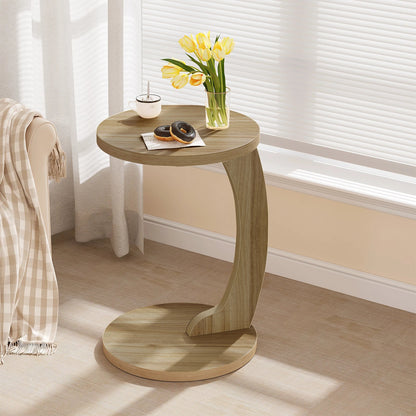 Table basse ronde en bois MDF avec piètement métal doré et tiroir