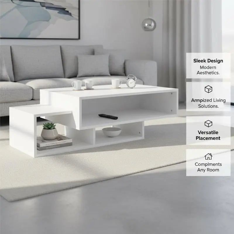 Table basse blanche et en bois 105x55x32 cm