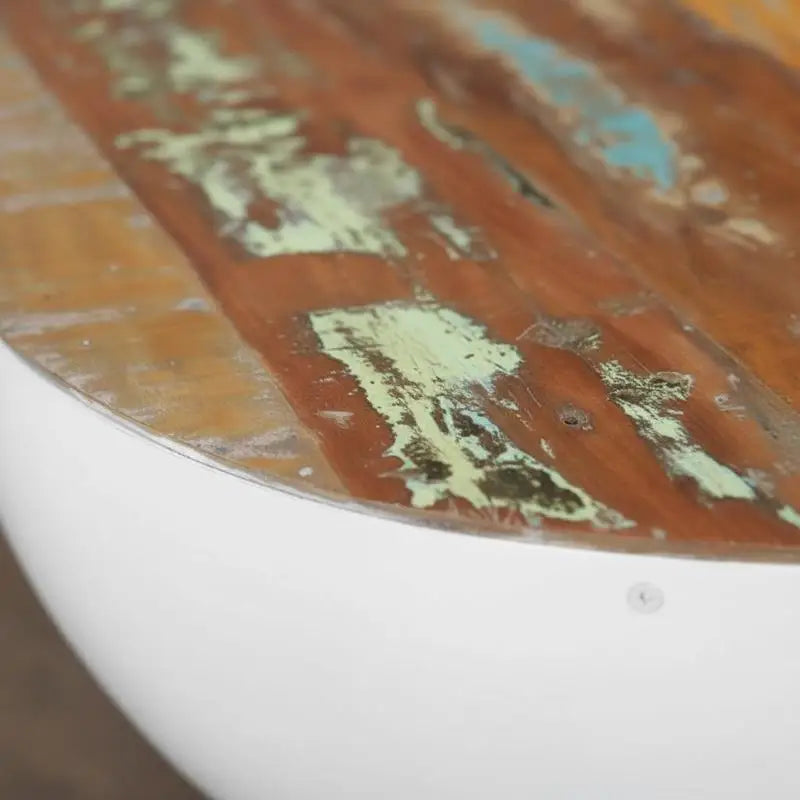 Table basse en bois massif forme bol piètement acier