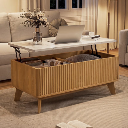 Table basse bois clair avec plateau relevable et rangement 105 x 84 x 42 cm