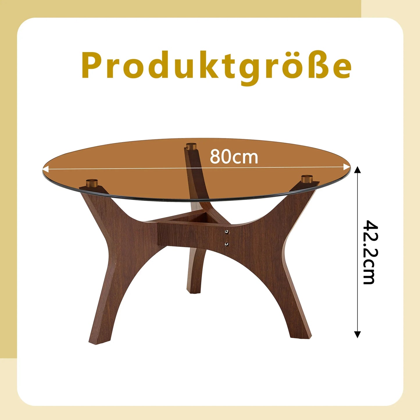 Table basse ronde en bois avec plateau verre trempé ambre 80x42,2 cm