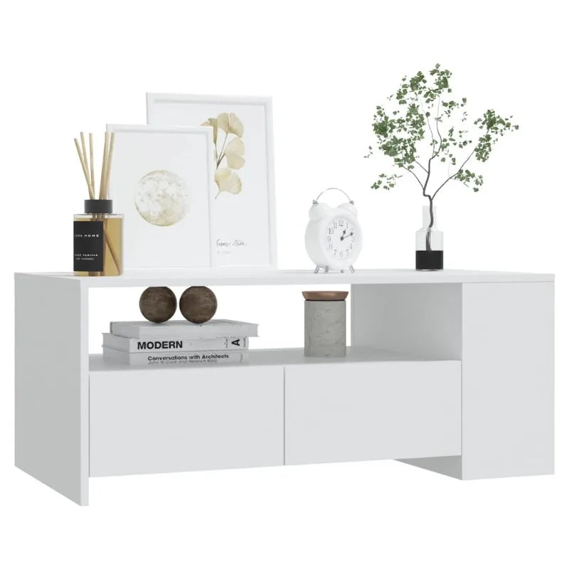 Table basse blanche et en bois d'ingénierie 102x55x42 cm