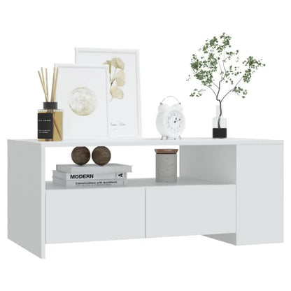Table basse blanche et en bois d'ingénierie 102x55x42 cm