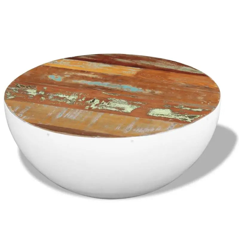 Table basse en bois massif forme bol piètement acier