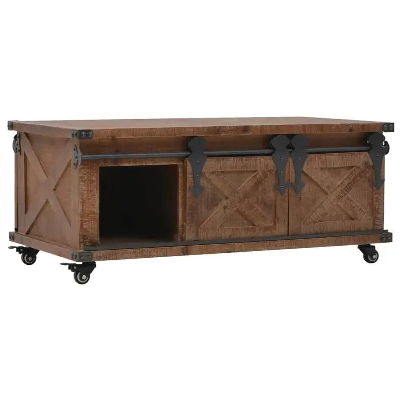 Table basse en bois massif 91 x 51 x 38 cm brune