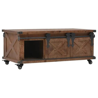 Table basse en bois massif 91 x 51 x 38 cm brune