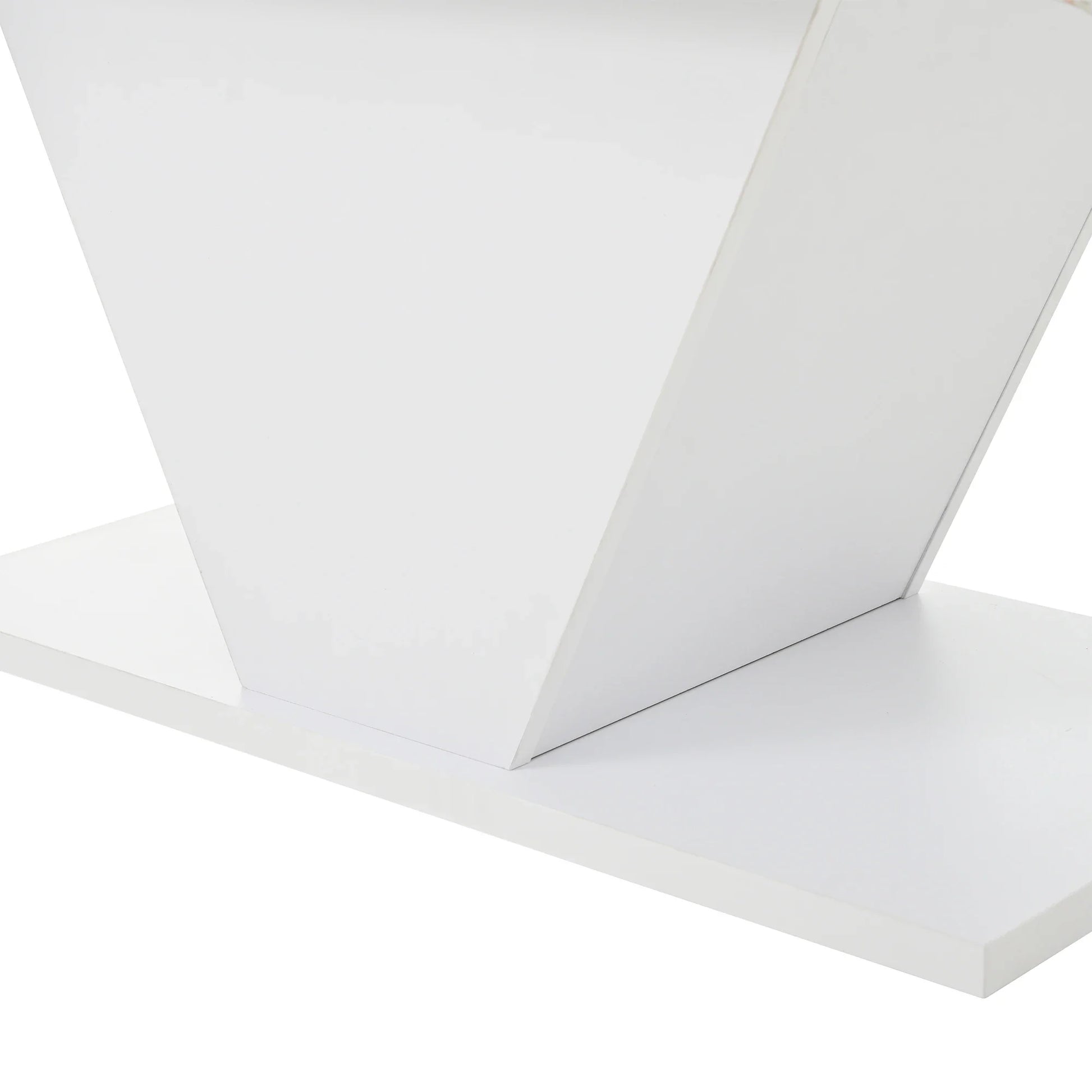 Table basse blanche et en bois MDF haute brillance forme V avec LED RGB