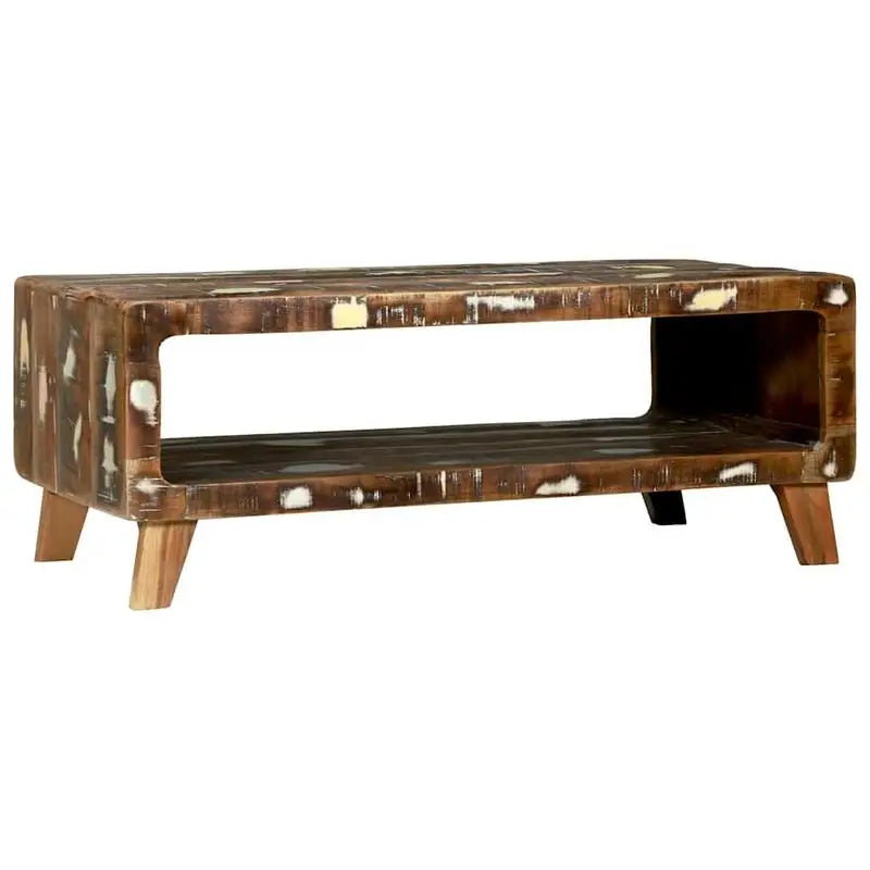 Table basse en bois massif recyclé rustique avec rangement