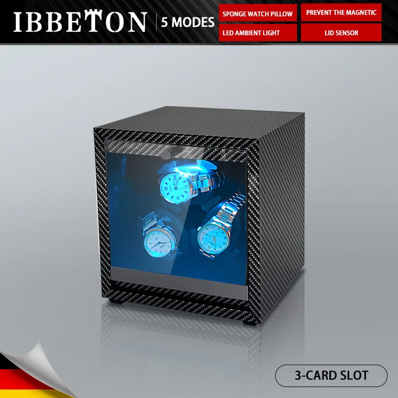 IBBETON 1 2 4 6 Slot Luxury Watch Winder For Automatic Watches Box  Carbon Fiber Texture With Mute Motor Watch Automati