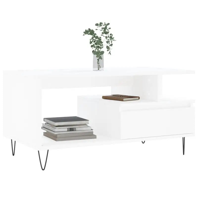 Table basse blanche et en bois 90x49x45 cm