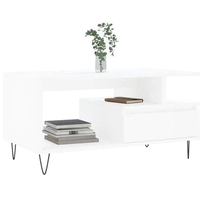 Table basse blanche et en bois 90x49x45 cm