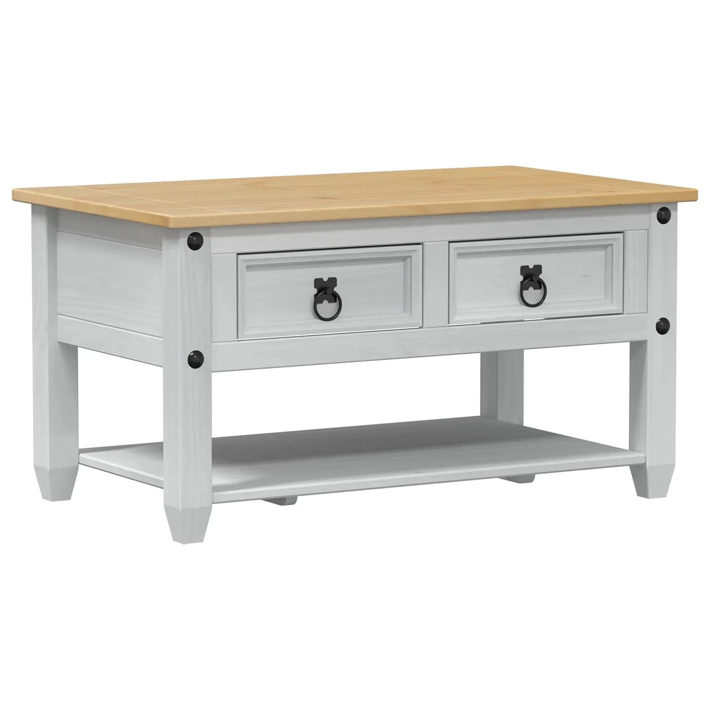 Table basse ronde en bois et blanche avec tiroir 85 x 50 x 45 cm pin massif