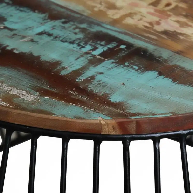 Table basse ronde en bois massif recyclé avec piètement acier