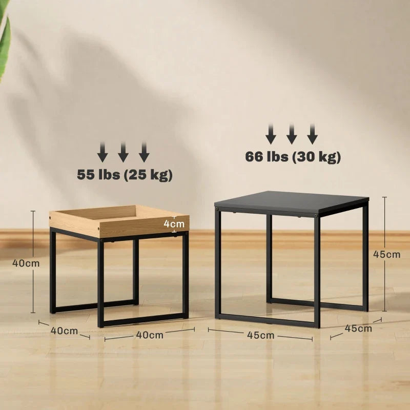 Table basse en bois et noir 45x45x45 cm et 40x40x40 cm