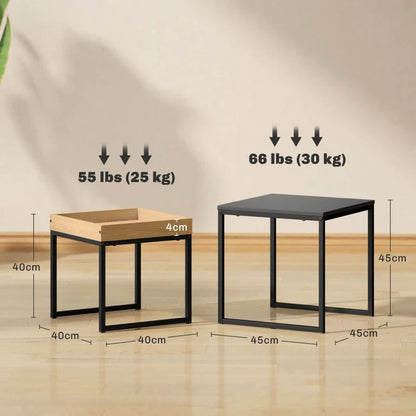 Table basse en bois et noir 45x45x45 cm et 40x40x40 cm