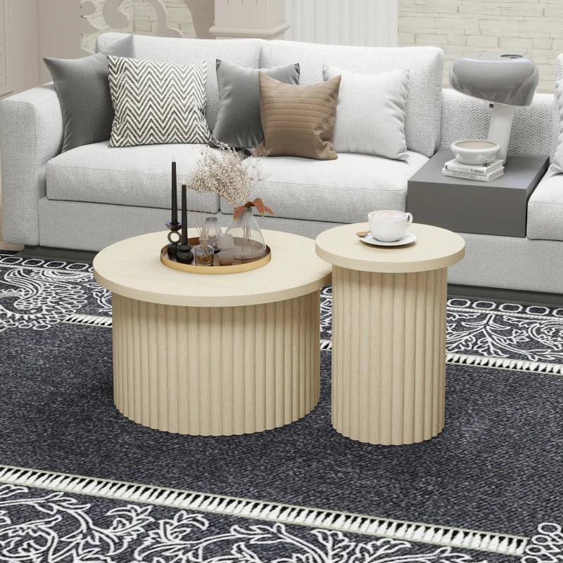Table basse ronde en bois avec rangement coulissant 60x45H cm