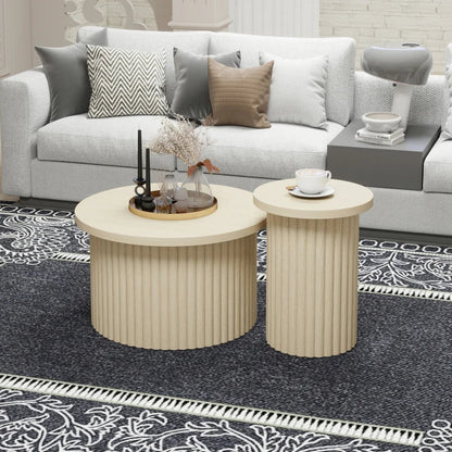 Table basse ronde en bois avec rangement coulissant 60x45H cm