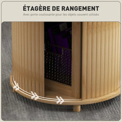 Table basse ronde en bambou avec rangement coulissant 60x45H cm