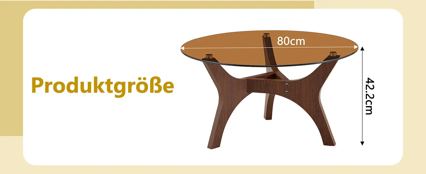 Table basse ronde en bois avec plateau verre trempé ambre 80x42,2 cm