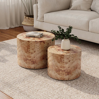 Table basse ronde en bois 2 niveaux avec rangement 74 cm