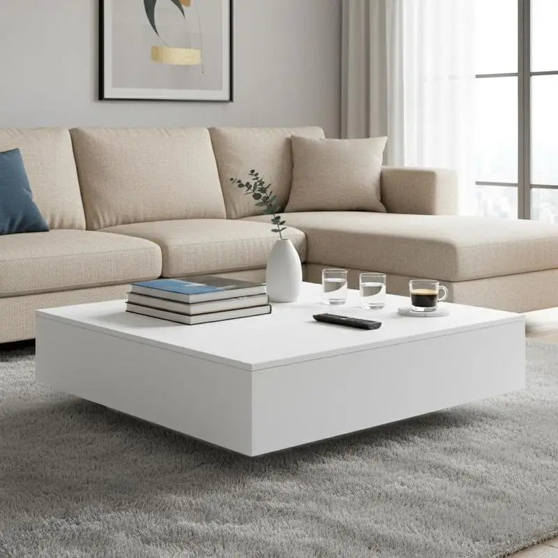 Table basse blanche et en bois 100x100x31 cm