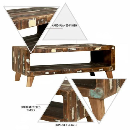 Table basse en bois massif recyclé rustique avec rangement