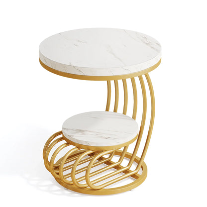Table basse ronde en bois blanc marbre effet or 50 x 50 x 63 cm