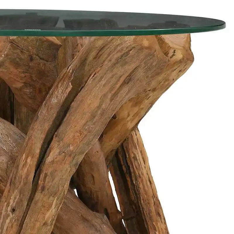 Table basse en bois massif teck bord brut 60 cm ronde
