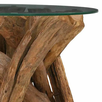 Table basse en bois massif teck bord brut 60 cm ronde