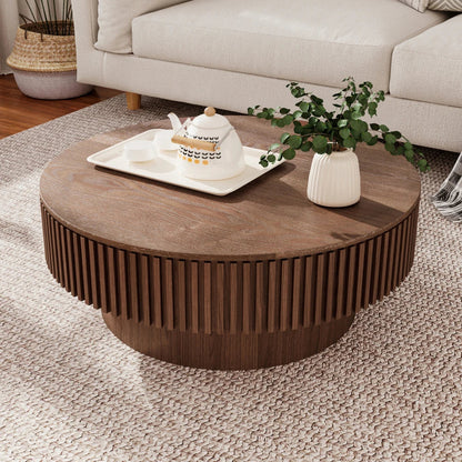 Table basse en bois massif ronde 75 cm avec rangement