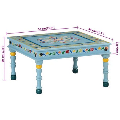 Table basse en bois massif mangue peinte à la main turquoise