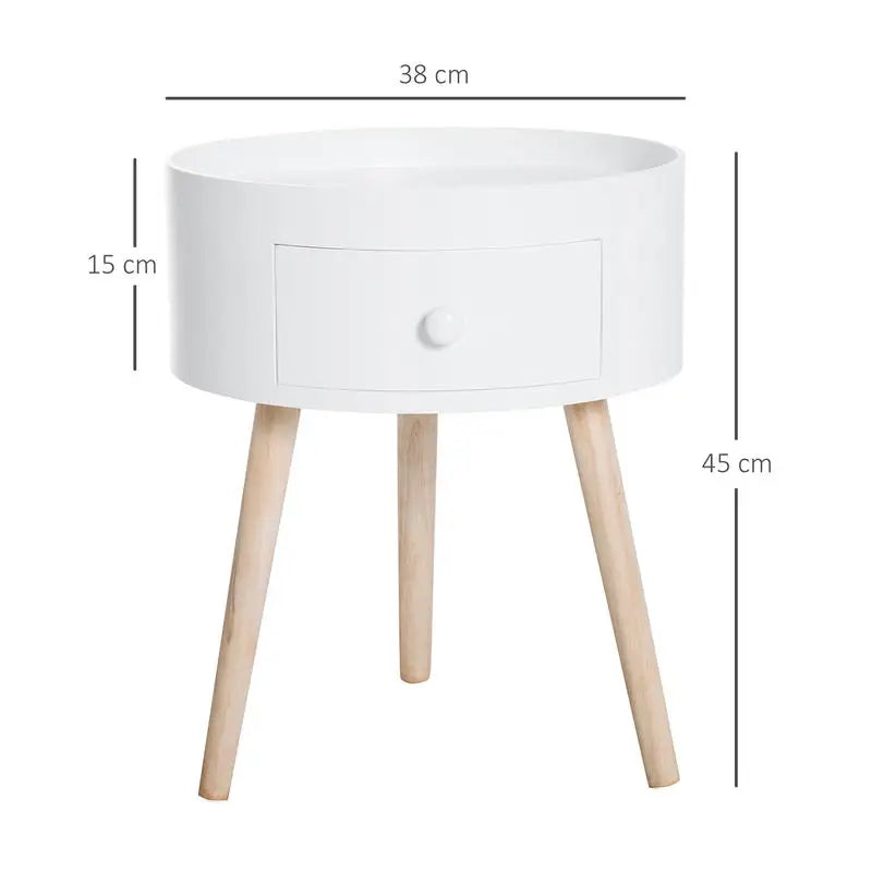 Table basse ronde en bois chêne clair et blanc avec tiroir