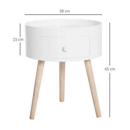 Table basse blanche et en bois ronde avec tiroir 85 x 50 x 45 cm pin massif