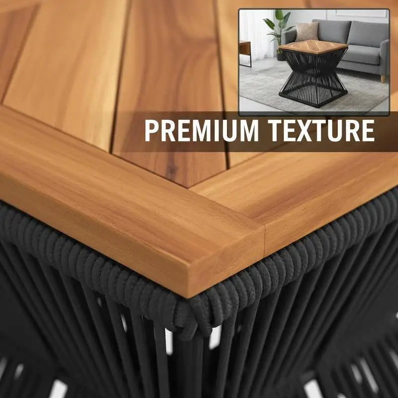 Table basse en bois et noir acacia avec cadre métallique 38x38x38 cm